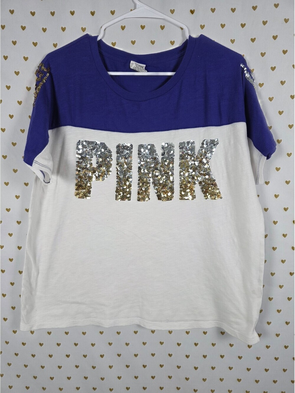 Victorias Secret PINK Gradient Bling Logo colorblock Tee shirt LARGE